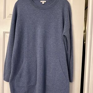 J.Jill Women's Blue 100% Cashmere Long Sleeve Tunic Sweater Pockets Size M